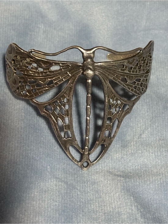 Jewelry - .925 Sterling dragonfly cuff bracelet detailed filigree wings Art Nouveau style